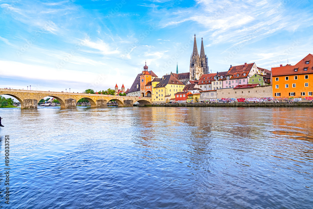 Naklejka premium Beautiful summer view at Amazing Old Town of Regensburg, Germany