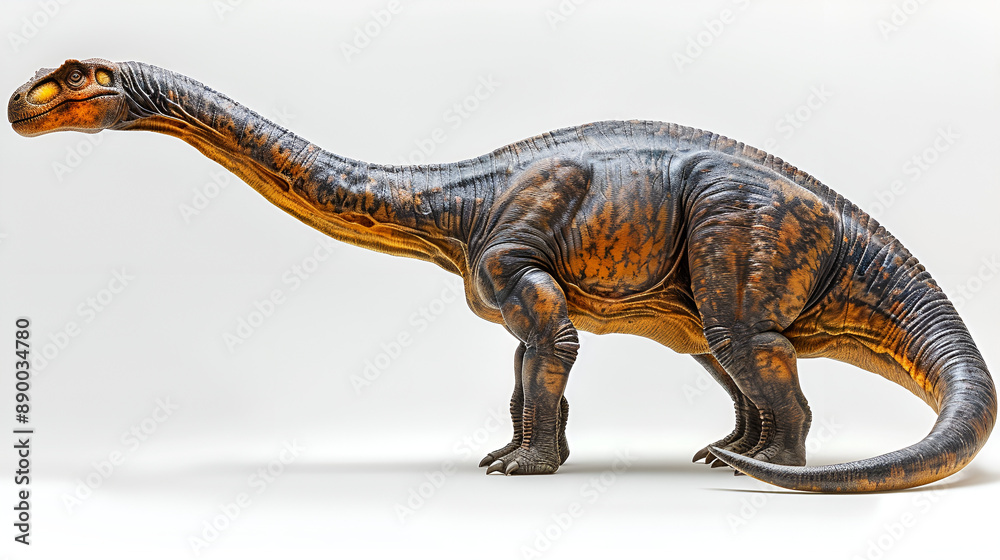 Obraz premium This digitally created image features a long-necked dinosaur, rendered in fine detail with a brown, textured hide; a representation of prehistoric life brought to modern viewers