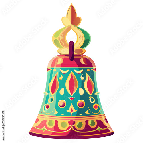 Ornate bell with intricate design and vibrant colors.