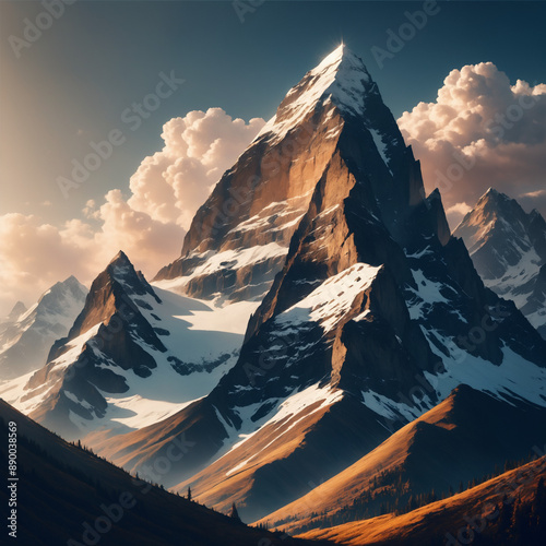 Majestic Mountain Peak at Sunset.