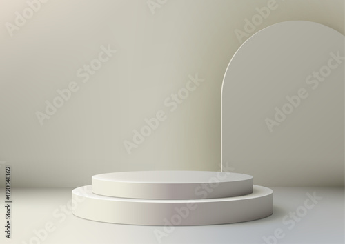 Elegant 3D White Pedestal with Curved Wall Backdrop for Showroom