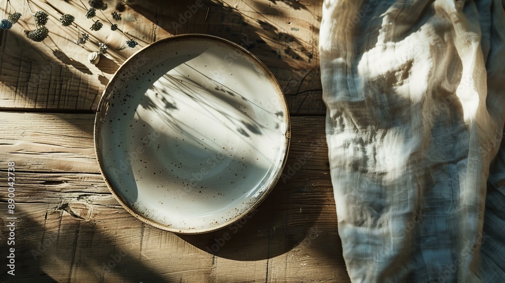 Boho Elegance: Detailed Close-Up of an Empty Plate in Daylight Boho Elegance: Detailed Close-Up of an Empty Plate in Daylight
