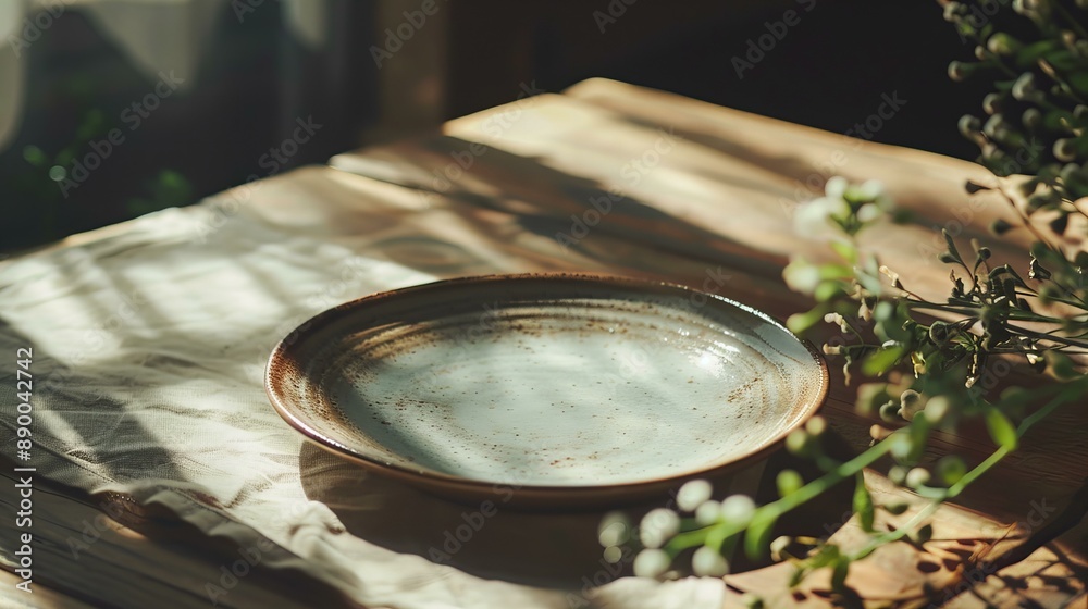 Boho Elegance: Detailed Close-Up of an Empty Plate in Daylight