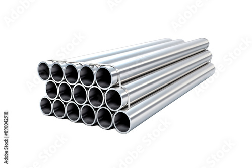 A Stack of Shiny Steel Pipes Under A White Light on a Clear PNG or White Background.
