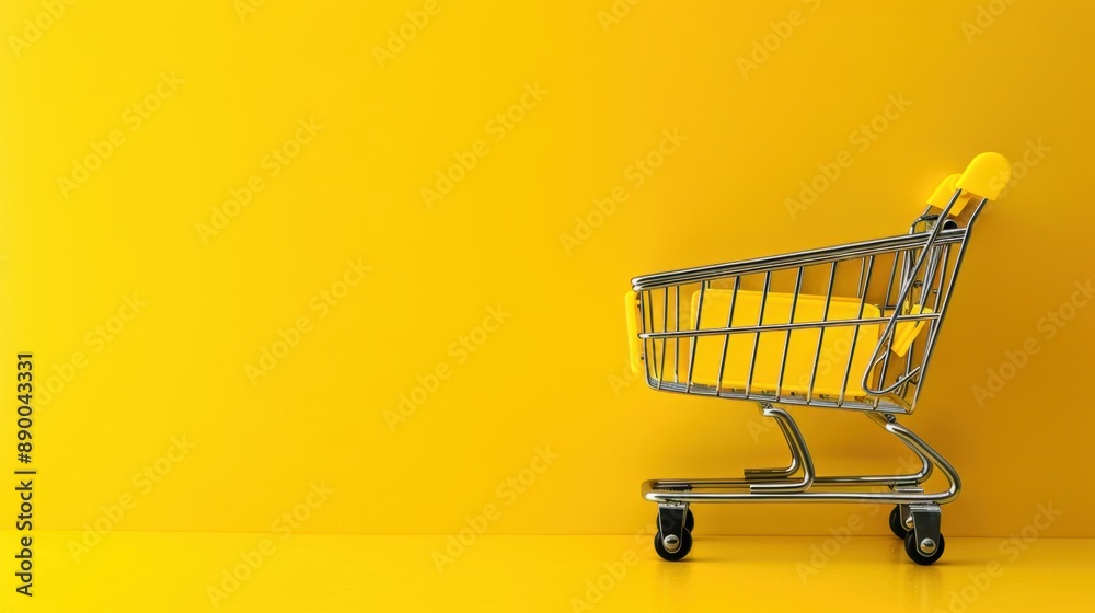 Charming Kawaii Shopping Cart with Unique Lighting, Isolated on Color Background for Text Placement Charming Kawaii Shopping Cart with Unique Lighting, Isolated on Color Background for Text Placement