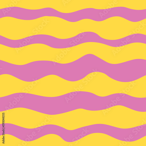 Wavy Striped seamless pattern yellow pink colors. Trendy abstract background. Trendy minimal curvy design with flowing bending shapes. Repeat vector illustration