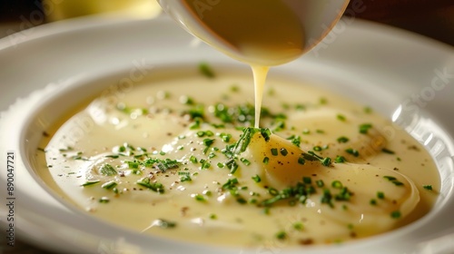 The national cuisine of France. Beurre Blanc sauce (white butter sauce).  photo