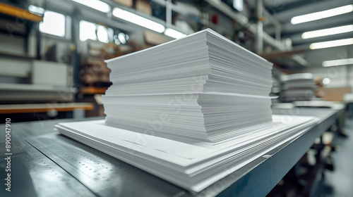 Stack of White Paper Sheets in Printing Facility

