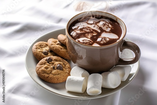 a steaming hot chocolate, served in an exquisite ceramic mug photo