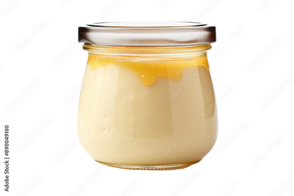 A Jar of Sunshine: Creamy Yellow Dessert in a Glass Jar on a Clear PNG or White Background. A Jar of Sunshine: Creamy Yellow Dessert in a Glass Jar on a Clear PNG or White Background.