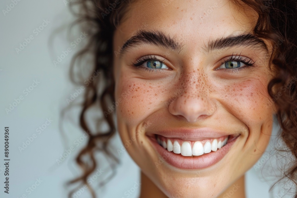 Close-up of a person smiling happily with a plain background. The portrait captures the warmth and joy in the subject's expression, making it perfect for various uses such as promotional materials, Close-up of a person smiling happily with a plain background. The portrait captures the warmth and joy in the subject's expression, making it perfect for various uses such as promotional materials,