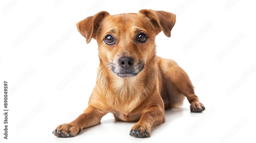 Small brown dog sitting on the floor isolated on white background. Small brown dog sitting on the floor isolated on white background.