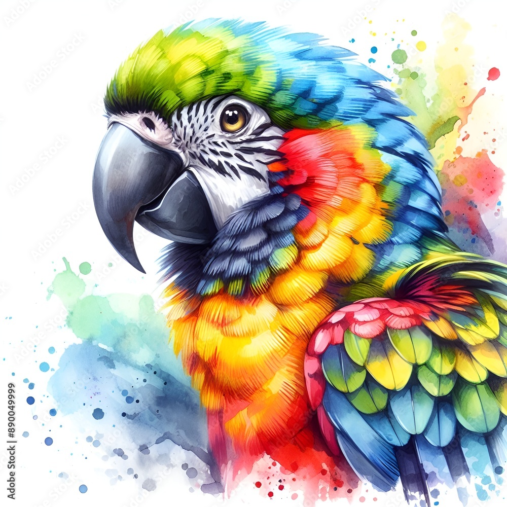 Fototapeta premium Watercolor picture of colorful macaw parrot