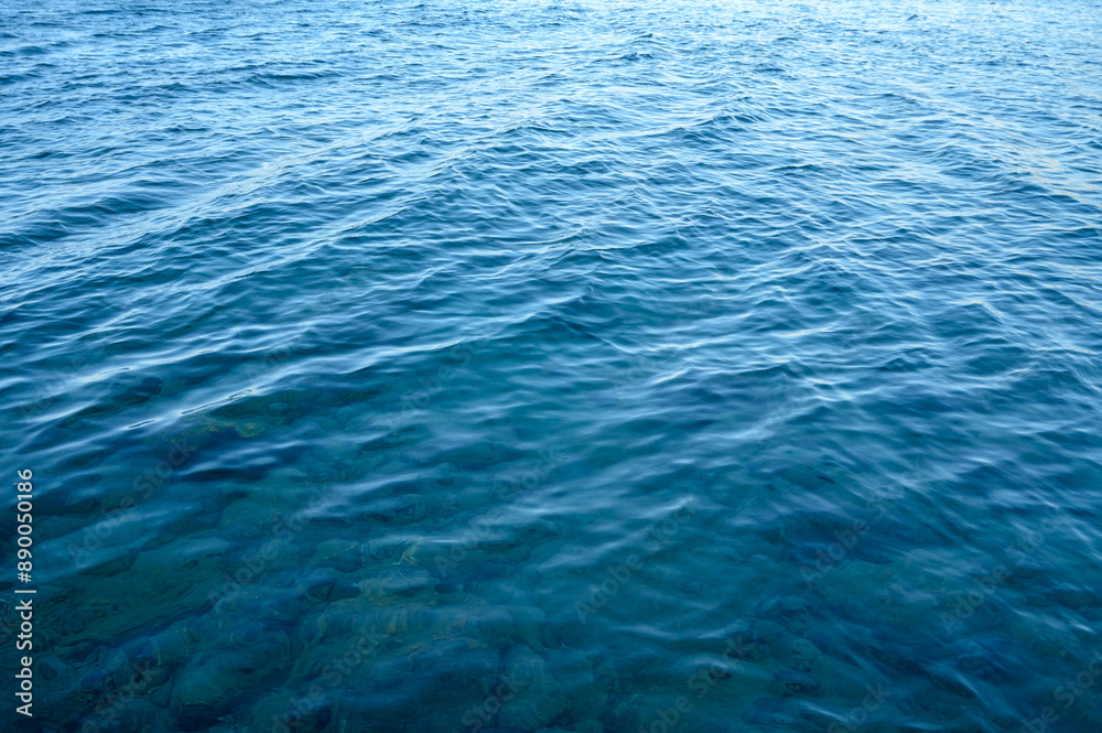 Blue water surface viewed from above in outdoor sea, sun reflection, dimply. Blue water surface viewed from above in outdoor sea, sun reflection, dimply.