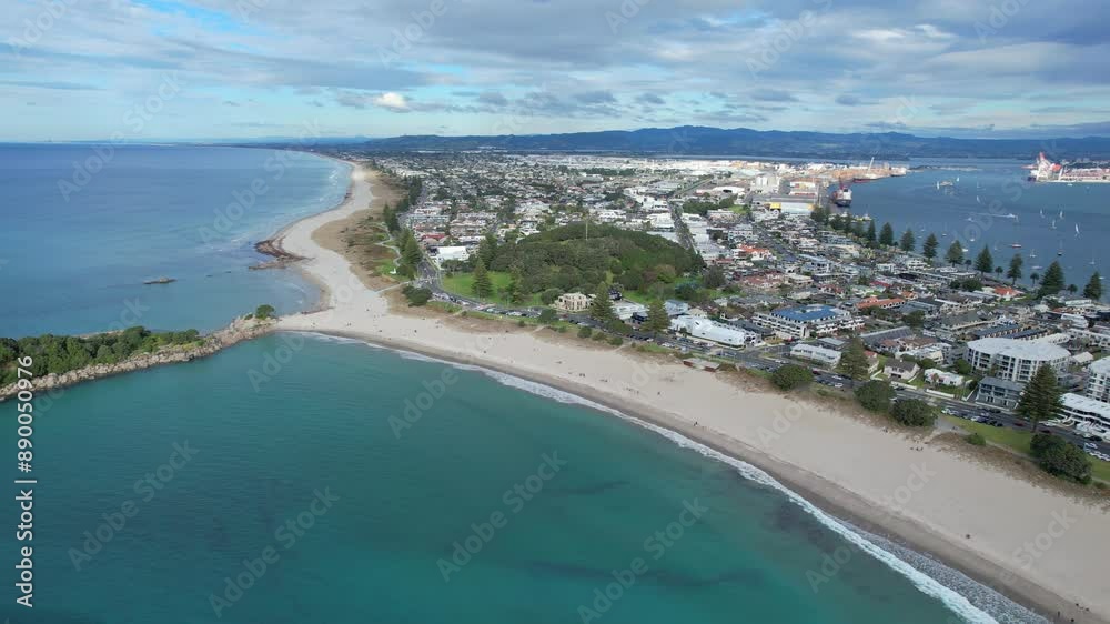 Beach In Mount Maunganui, Tauranga, North Island, New Zealand - Aerial Drone Shot Beach In Mount Maunganui, Tauranga, North Island, New Zealand - Aerial Drone Shot