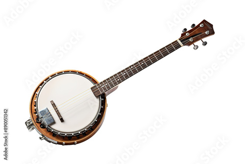 A Timeless Melody: A Traditional Wooden Banjo Ready To Play on a Clear PNG or White Background.