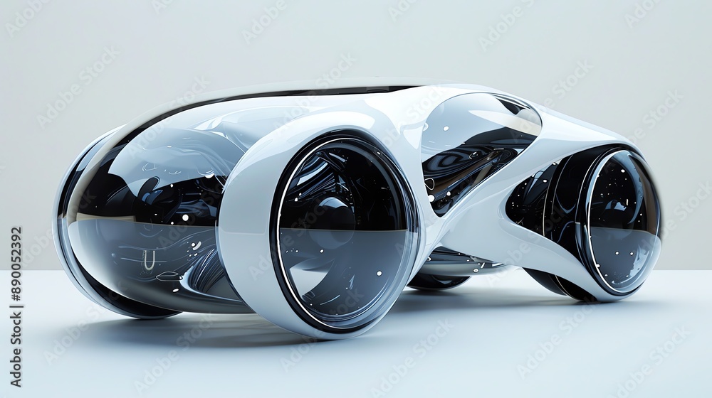 Futuristic concept car design with sleek white body and transparent canopy. Futuristic concept car design with sleek white body and transparent canopy.