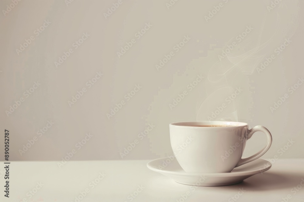 White cup with a hot drink on a gray background.
White cup with a hot drink on a gray background.