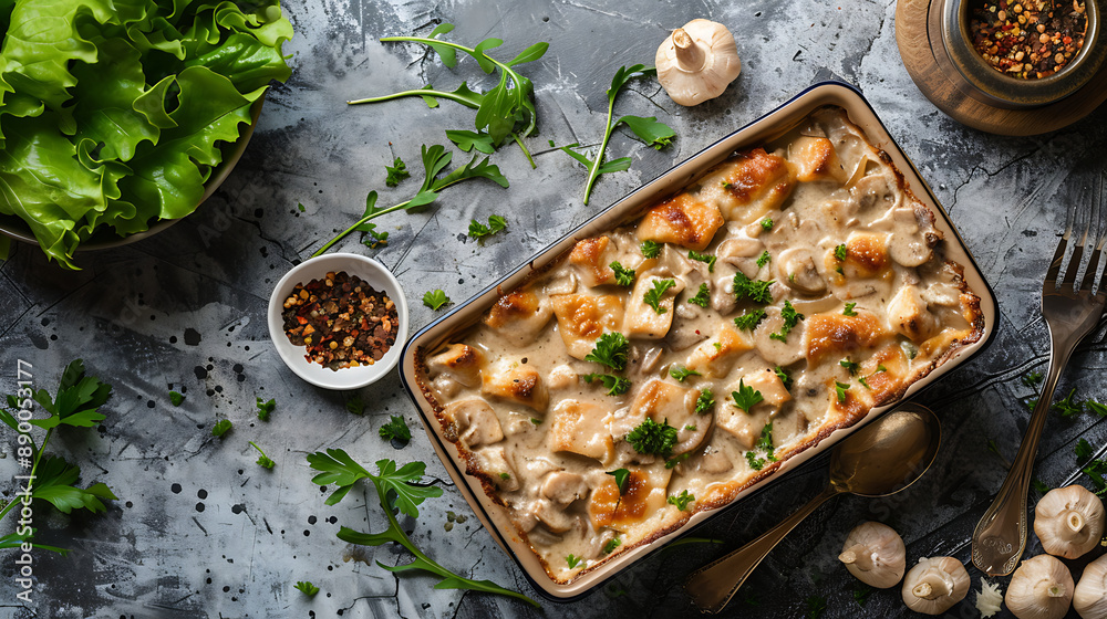 top view chicken stroganoff in a baking dish simple top view chicken stroganoff in a baking dish simple