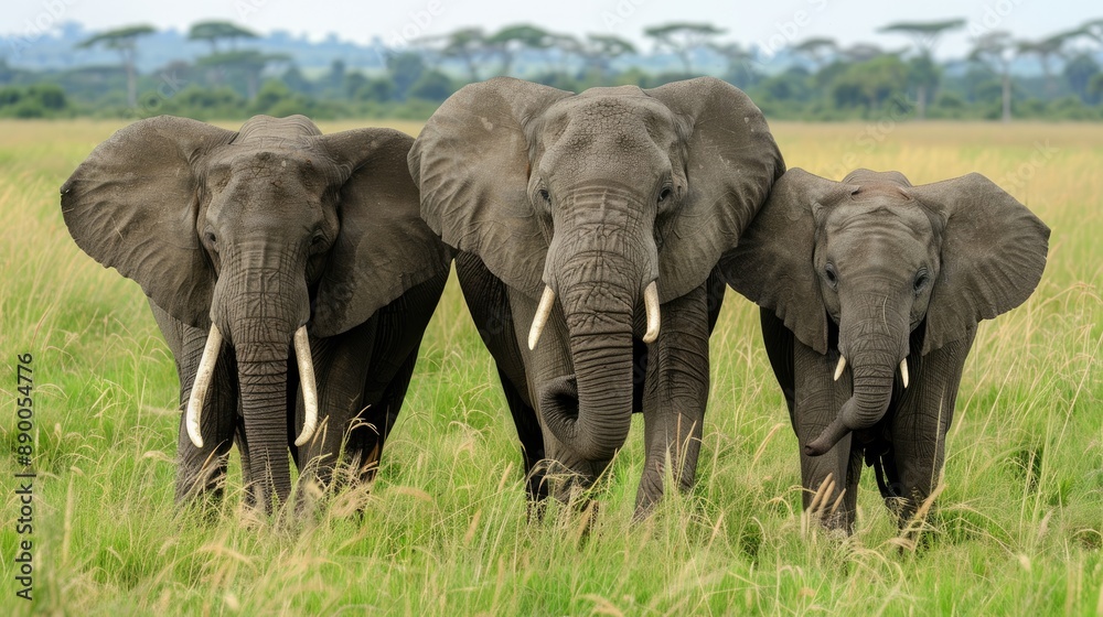 Obraz premium Explore the social structure and behavior of African elephant herds, focusing on communication and familial bonds.
