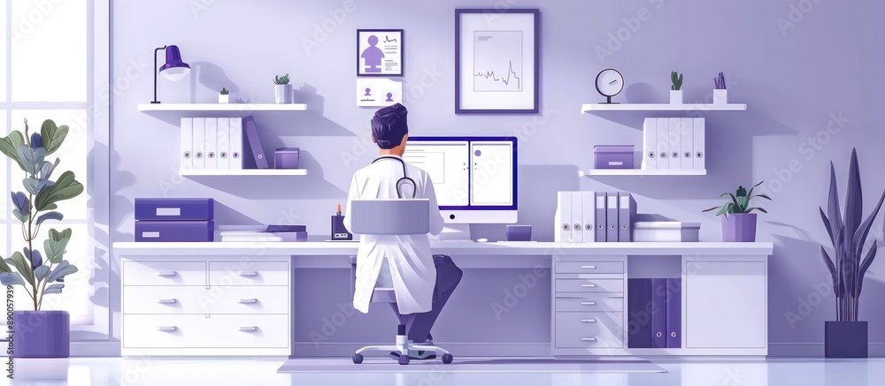Doctor Working at Computer in a Modern Office Doctor Working at Computer in a Modern Office