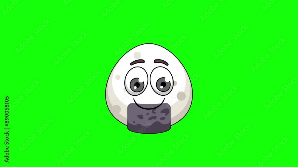 onigiri rice ball emoticon emoji with a face savoring food, cartoon animation onigiri rice ball emoticon emoji with a face savoring food, cartoon animation