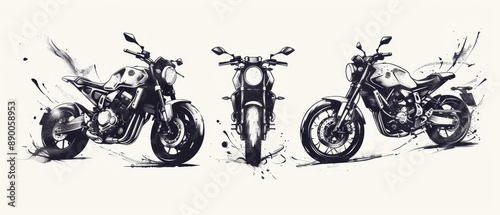 Artistic Illustration of Sport Motorcycles in Dynamic Black and White Ink Style
