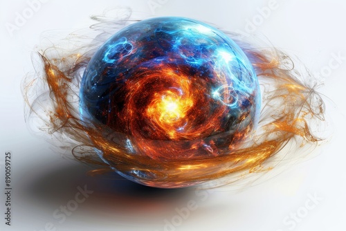 Fiery and Icy Fusion Orb with Intricate Swirling Patterns and Cosmic Energy photo