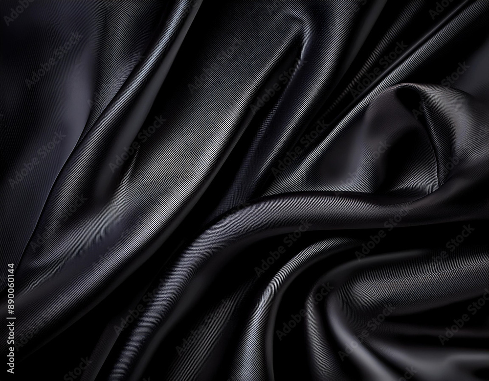 Fototapeta premium Elegant Black Silk Fabric Texture with a Shiny, Luxurious Surface