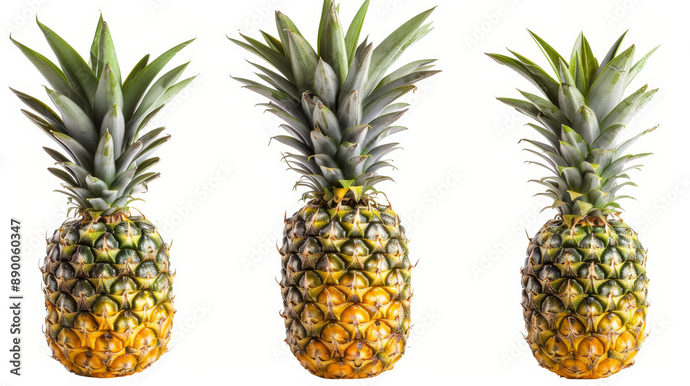 Pineapple and its slices on a white background.