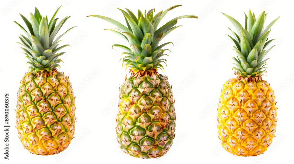 Pineapple and its slices on a white background.