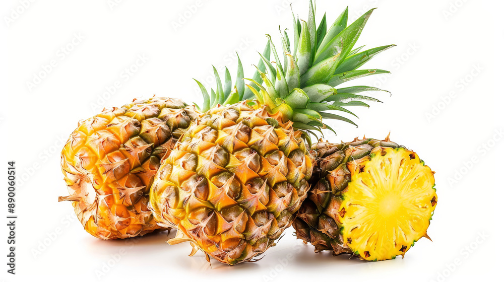 Pineapple and its slices on a white background. Pineapple and its slices on a white background.