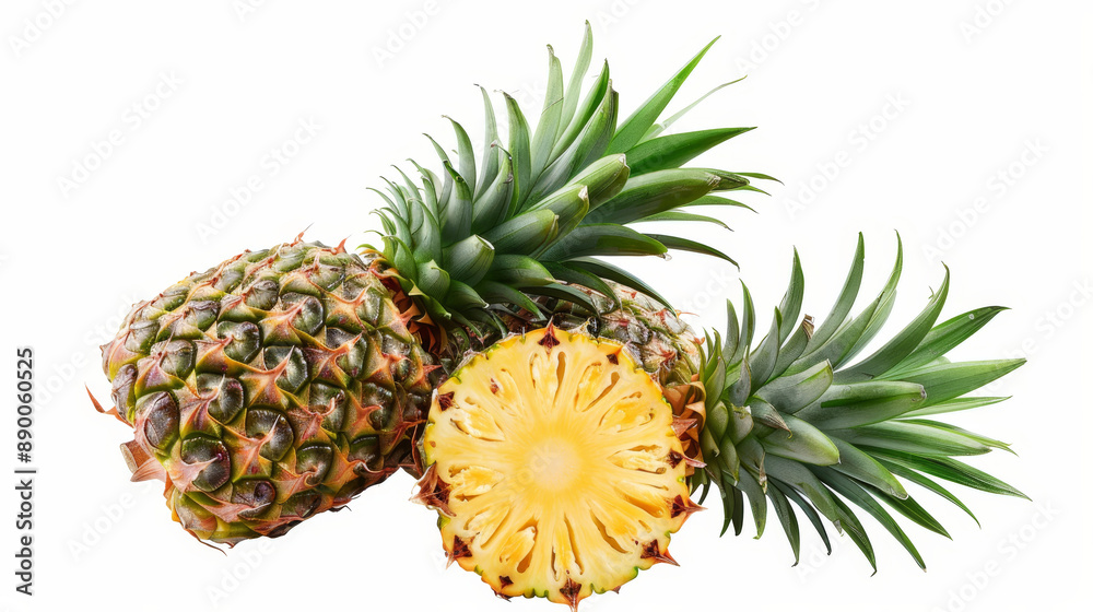 Pineapple and its slices on a white background. Pineapple and its slices on a white background.