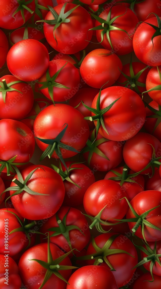 Seamless pattern of ripe red tomatoes with green stems Seamless pattern of ripe red tomatoes with green stems