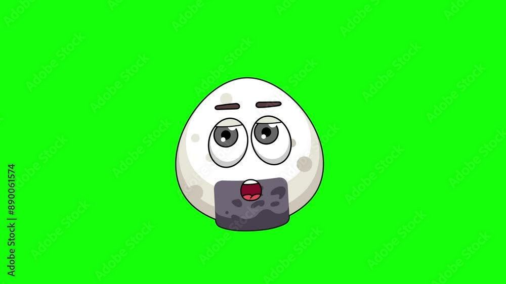 onigiri rice ball cartoon facing with rolling eye, emoji emoticon animation onigiri rice ball cartoon facing with rolling eye, emoji emoticon animation