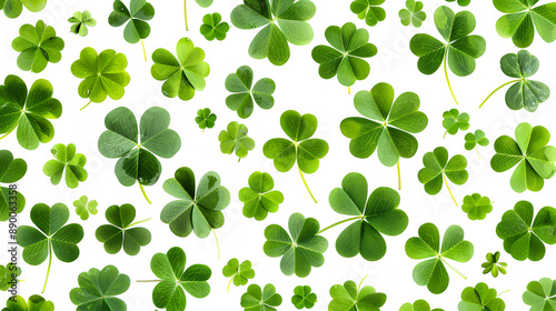 Collection set of green lucky clover and shamrock isolated on white background, Saint Patrick day celebration symbol