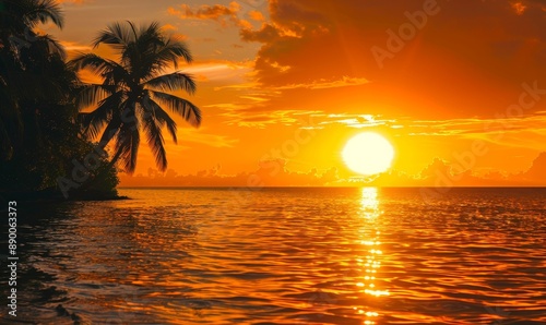 Breathtaking Tropical Island Sunset: Aerial View of Golden Hour Landscape. Warm Sunlight Casting Across Pristine Beaches and Lush Vegetation. Perfect for Travel Enthusiasts, Vacation Planners, and Rel