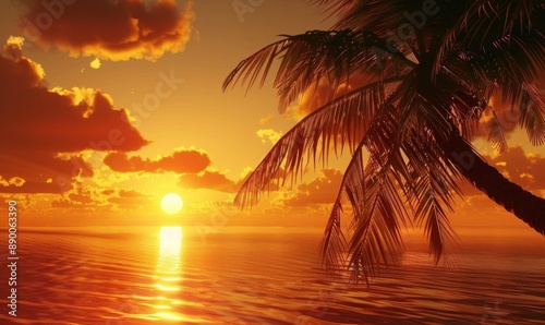 Breathtaking Tropical Island Sunset: Aerial View of Golden Hour Landscape. Warm Sunlight Casting Across Pristine Beaches and Lush Vegetation. Perfect for Travel Enthusiasts, Vacation Planners, and Rel