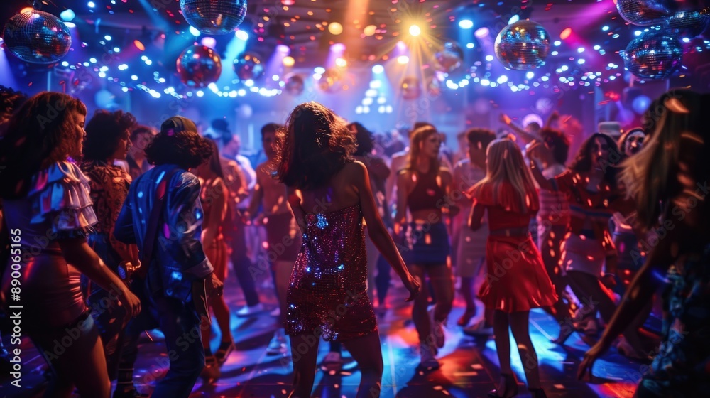 Vibrant Dance Party Scene with Fashionably Dressed Young People