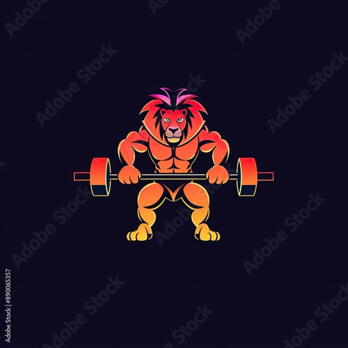 Logo for a personal trainer, incorporating a stylized lion lifting a barbell, sleek and modern design, vibrant colors, photo