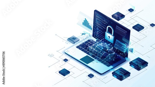 digital security technology background with laptop and padlock on laptop screen