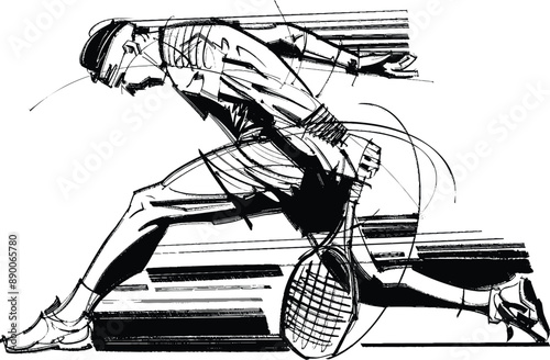 vector raw hand-drawn sketch of the tennis player silhouette