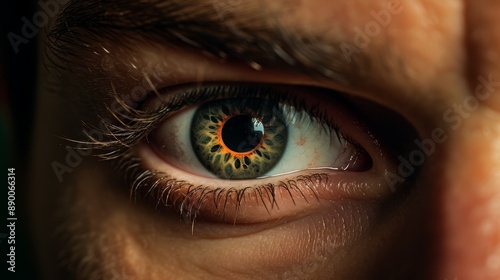 Close-up of a Human Eye with Intricate Detail - A close-up shot of a human eye, capturing the intricate detail of the iris, pupil, and eyelashes. The image symbolizes perception, focus, and the power 