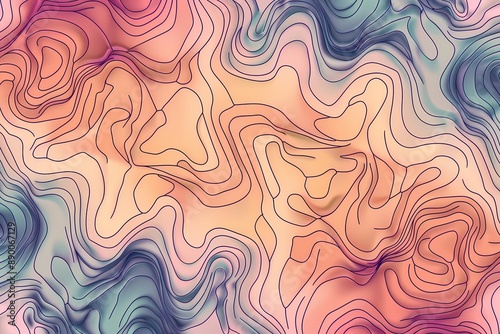 Abstract topographic lines. Topographic map with pastel color gradients. Perfect for minimalist design.