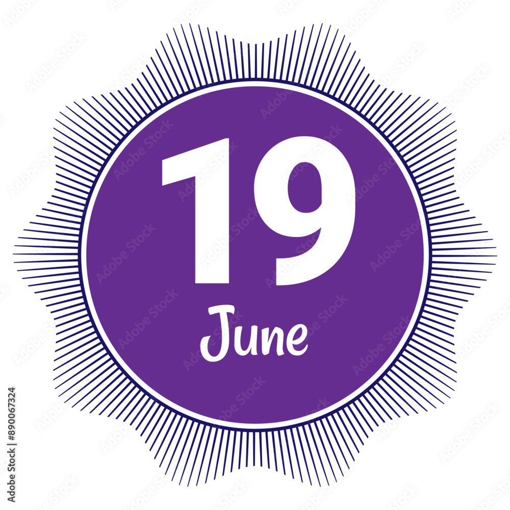 Naklejka premium 19 June, Date template. Useful design for calendar or event promotion. Vector illustration EPS 10 File. Isolated on white background. 