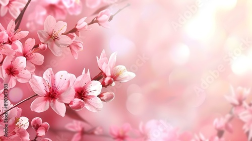 Pink spring blossoming branch wide background