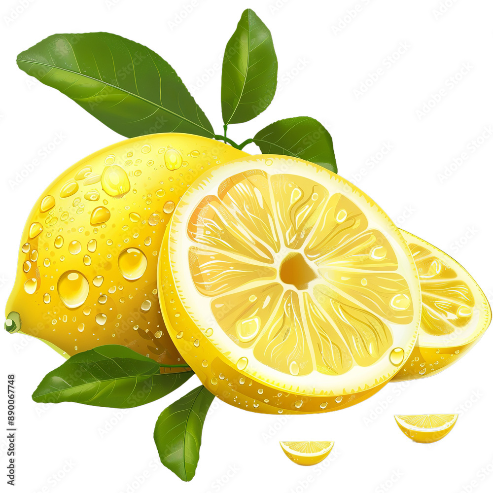 Lemon Adobe File Yellow lemon with half slice of lemon on transparent background ...