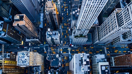 Aerial view of New York downtown building roof