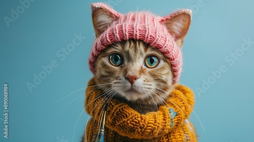 Meowsterpiece: Bestselling Cat in Artist's Knitted Hat photo