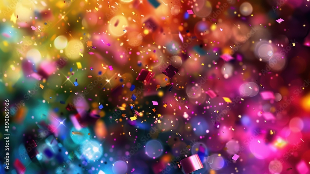 Colorful confetti explosion against a background of glowing bokeh lights, capturing a festive and celebratory atmosphere. Colorful confetti explosion against a background of glowing bokeh lights, capturing a festive and celebratory atmosphere.